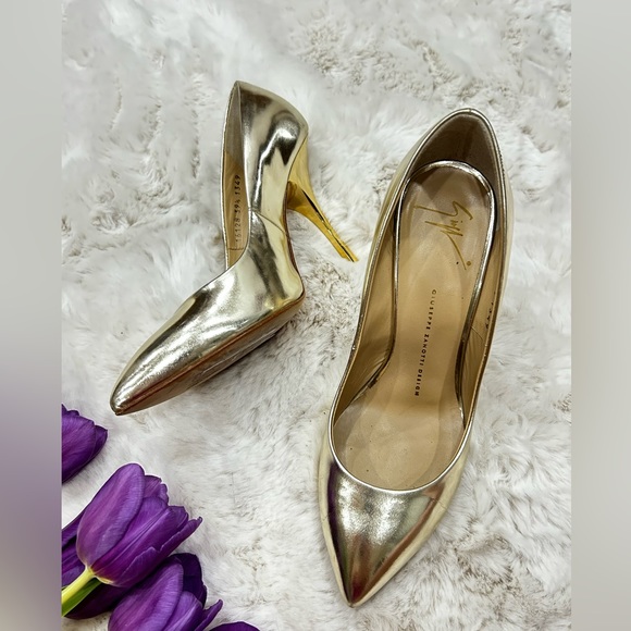 Giuseppe Zanotti Gold Patent Leather Pointed Toe Pumps Size 39 - Picture 8 of 14